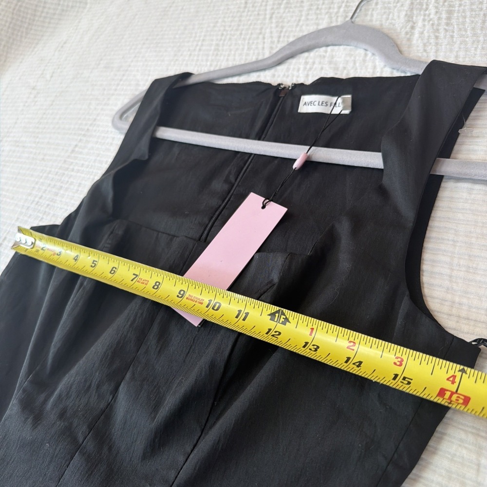 Avec Les Filles Black Basque Waist Mini Dress Square Neck Pockets Size 4 - Picture 7 of 12